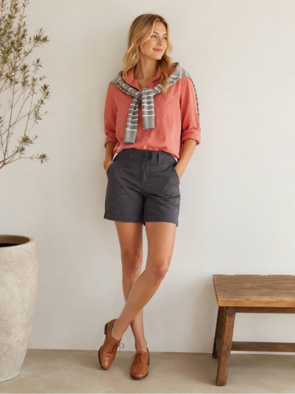 Preppy Clean girl NWT Ann Taylor Loft Original Gray Bermuda Shorts Size 6
